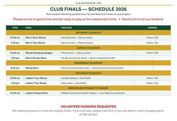 Revised Club Finals Schedule